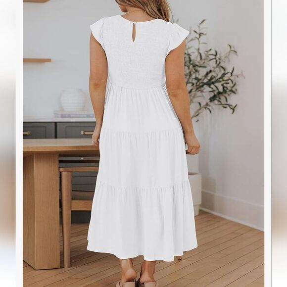 Zesica tiered skirt smocked top flutter sleeve key hole maxi dress size xxl NWT - Picture 2 of 9